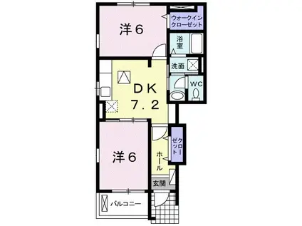 プラシードK(2DK/1階)の間取り写真