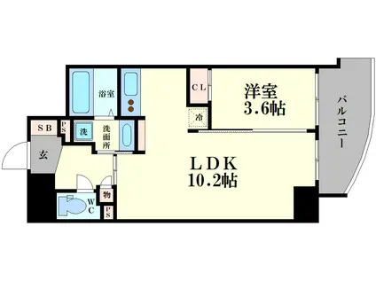 ミュプレ北浜イースト(1LDK/14階)の間取り写真