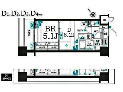 フェニックスヨコハマスクエア(1DK/2階)の間取り写真