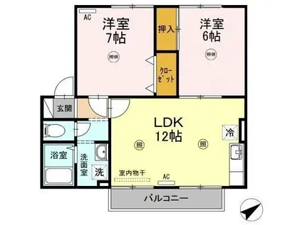 サン・ルミエール B(2LDK/2階)の間取り写真