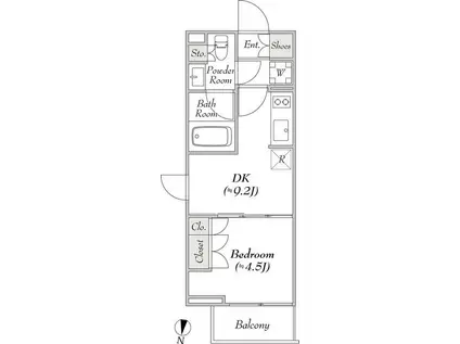 ルミーク本町イースト(1DK/2階)の間取り写真