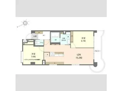 サニーサイドハウス(2LDK/4階)の間取り写真