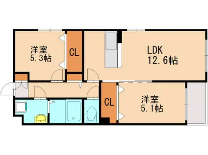 アークブリス志免(2LDK/4階)の間取り写真