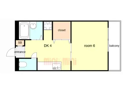 ハイツ長畑(1DK/4階)の間取り写真