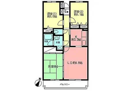 ベルドミール津久井浜(3LDK/3階)の間取り写真