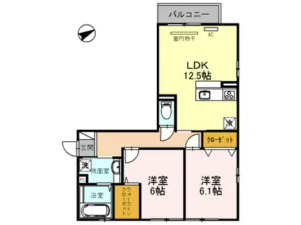 カルムメゾン アンソレイェII(2LDK/3階)の間取り写真