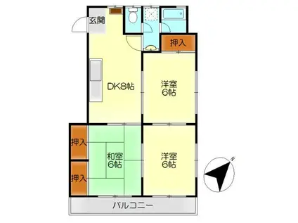 Kコート大学前(3DK/2階)の間取り写真