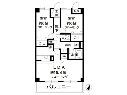 ゼファーシャン・ティオン蘇我弐(2LDK/2階)の間取り写真