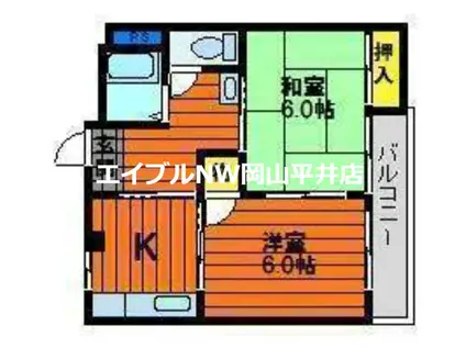 川崎ビル(2DK/2階)の間取り写真