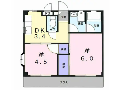 ロイヤルパレス松原(2K/1階)の間取り写真