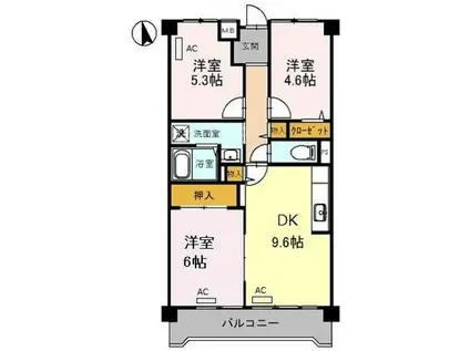 テクノコーポラス西田辺(3DK/4階)の間取り写真