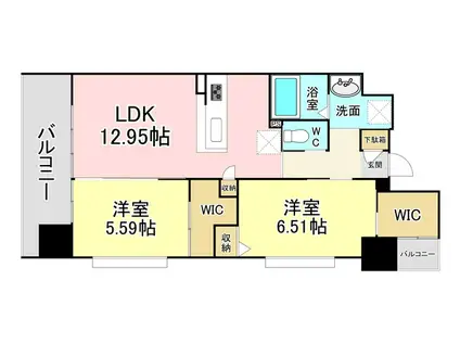 ウイングス西小倉(2LDK/9階)の間取り写真