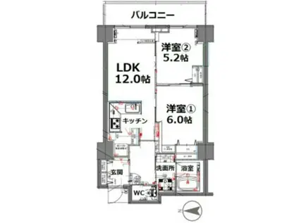 シティコート目黒(2LDK/4階)の間取り写真