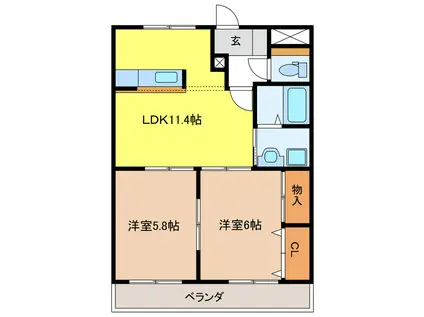 フローリアスI(2LDK/3階)の間取り写真