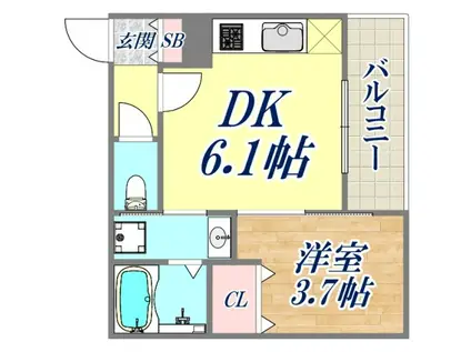 ココングランジュール芦屋西Ⅰ(1DK/1階)の間取り写真