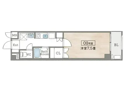 ララソル芦屋(1K/4階)の間取り写真