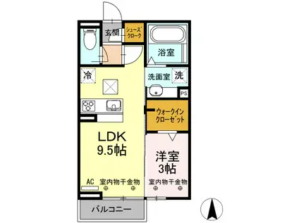 キートスマルカ B棟(1LDK/1階)の間取り写真