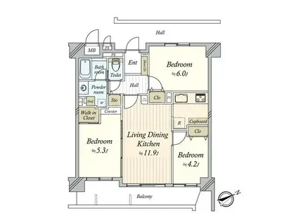 コスモ川崎駅前通(3LDK/7階)の間取り写真
