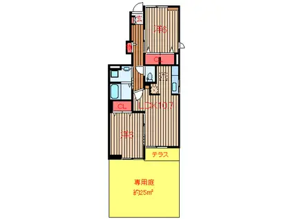 エテルノ ピアッツァA・B(2LDK/1階)の間取り写真