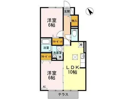 ローズコート美里 B棟(2LDK/1階)の間取り写真