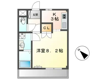 ワカバハイツ(ワンルーム/2階)の間取り写真