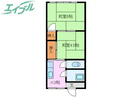 ルフラン室山(2K/1階)の間取り写真