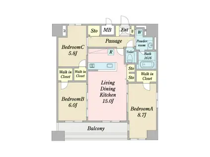 グリュック平和(3LDK/12階)の間取り写真