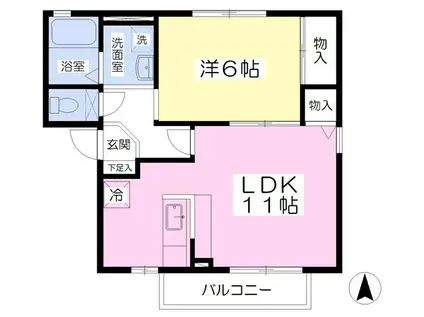 ヴィラ・ラフィーネB棟(1LDK/1階)の間取り写真