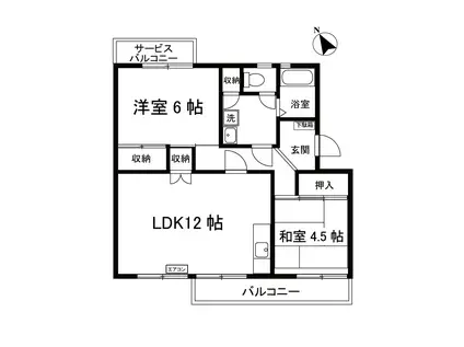 シャルムすみれが丘(2LDK/3階)の間取り写真