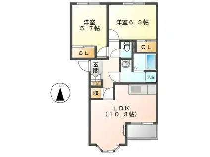 カーザ 浅野(2LDK/2階)の間取り写真
