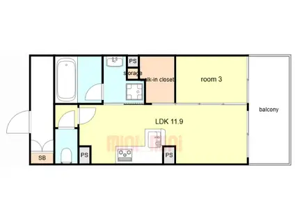 ブランニード塚本駅前(1LDK/4階)の間取り写真
