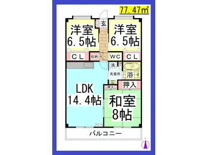 コルビュジェ湘南台(3LDK/2階)の間取り写真