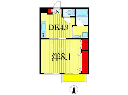 べんてん千葉(1DK/2階)の間取り写真