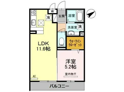 リヴェールII(1LDK/1階)の間取り写真