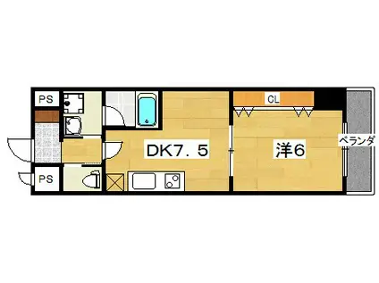 オクヨシ1ST(1DK/3階)の間取り写真