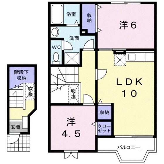 カーサB(2LDK/2階)の間取り写真