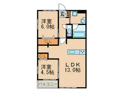 ベースメント宇美(2LDK/5階)の間取り写真