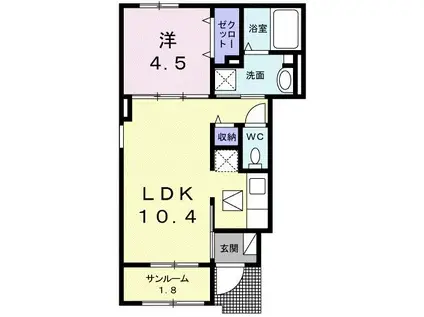 ロメイン II(1LDK/1階)の間取り写真