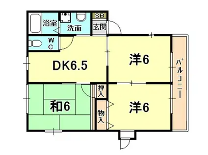 ビューハイツ5号棟(3DK/2階)の間取り写真