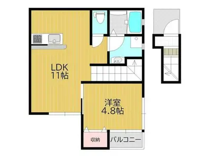 プティーシュシュ大福北棟 201(1LDK/2階)の間取り写真