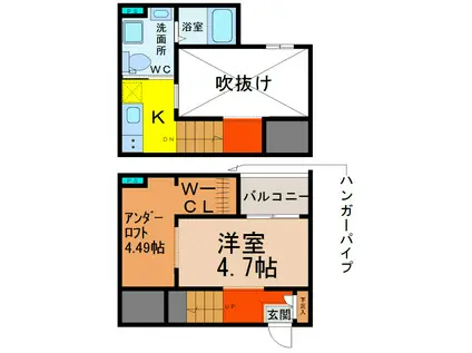 CELESTE五女子(1K/2階)の間取り写真