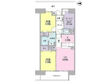 アーバンドエル庄内通(2SLDK/4階)の間取り写真