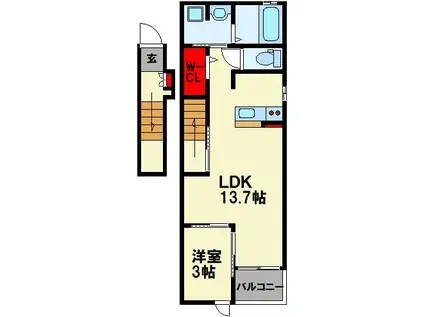グランドール飯塚II(1LDK/2階)の間取り写真