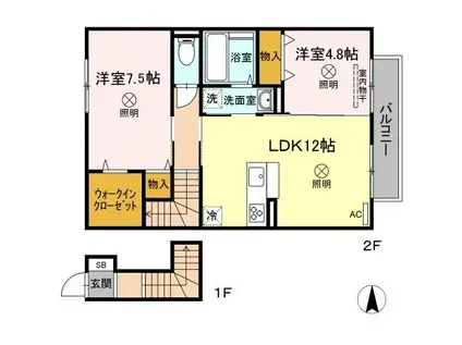 メゾン ド グリシーヌ(2LDK/2階)の間取り写真
