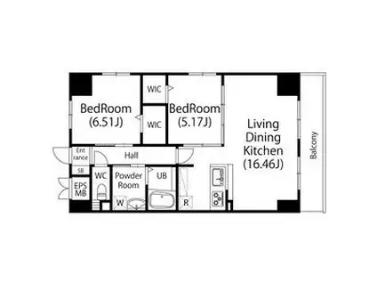 GRAN DUKE高辻(2LDK/8階)の間取り写真