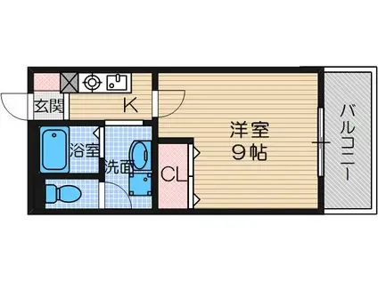 パーシモン茨木(1K/3階)の間取り写真