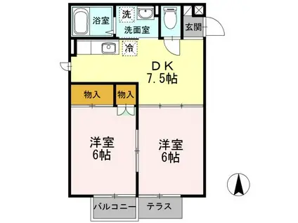 ソレアード定西(1LDK/1階)の間取り写真