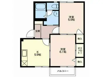 サザンクロス(2K/2階)の間取り写真