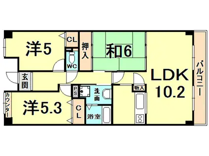 グレース門戸荘(3LDK/3階)の間取り写真