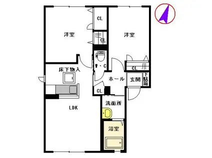 ライフステージ長嶺 A棟 A(2LDK/1階)の間取り写真